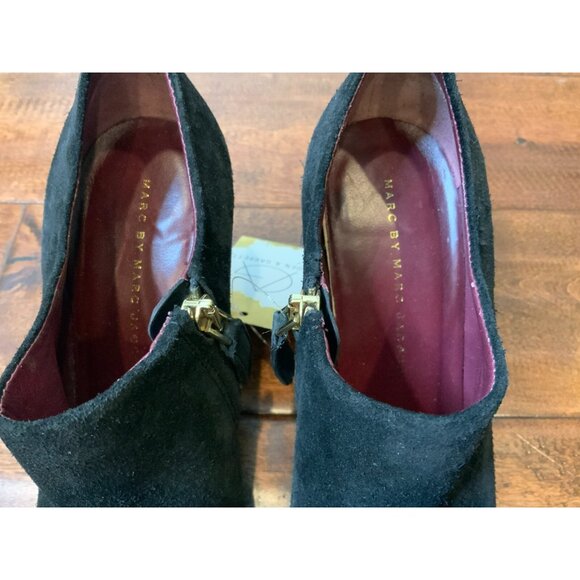 Marc Jacobs Black Suede Zipper Bootie Chunky Snakeskin Heels, Size 37.5 | 7.5 - Picture 4 of 10